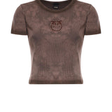 T-shirt cropped a coste con logo<BR/> 107311 A3H5L72 PINKO 