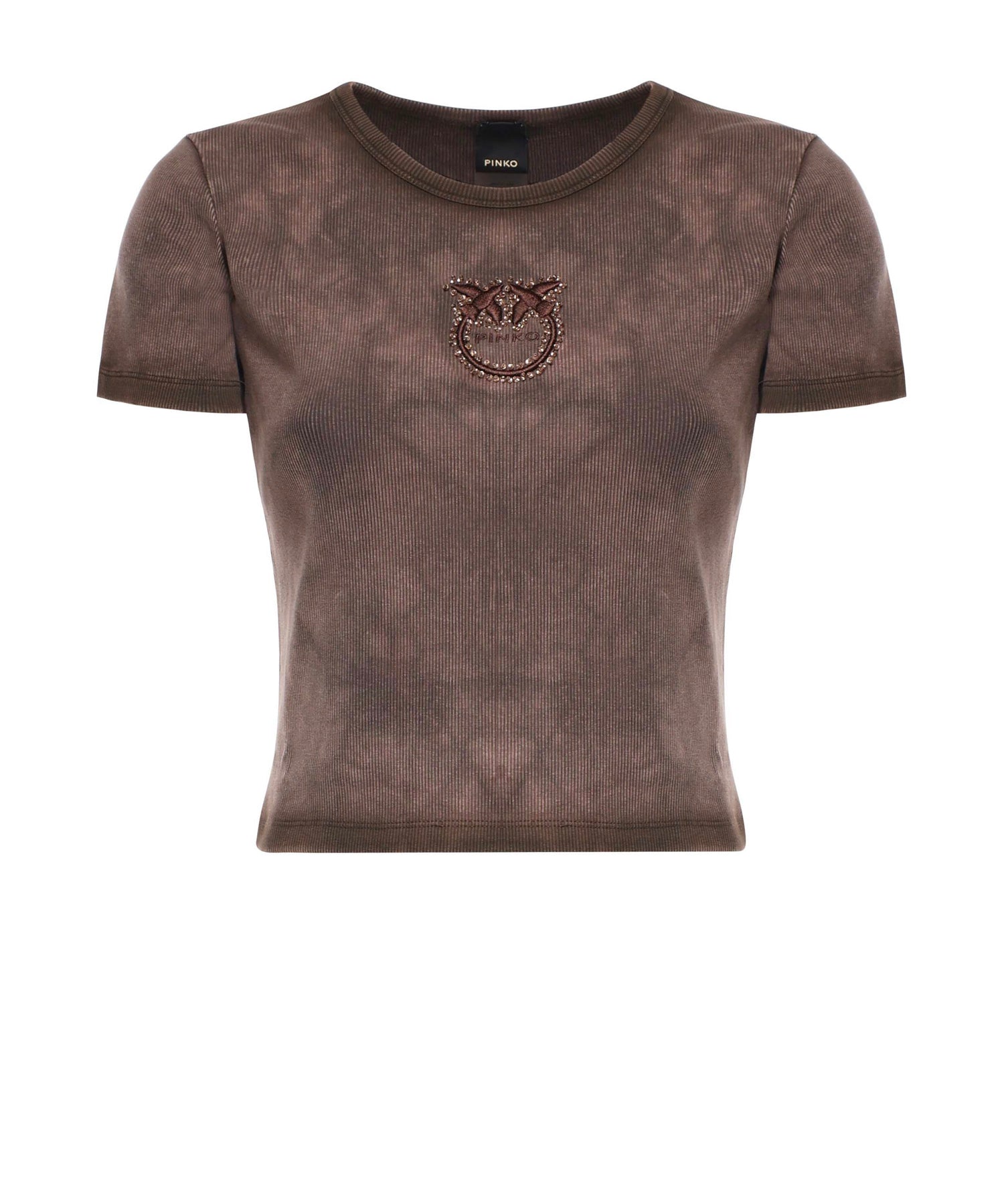 T-shirt cropped a coste con logo<BR/> 107311 A3H5L72 PINKO 