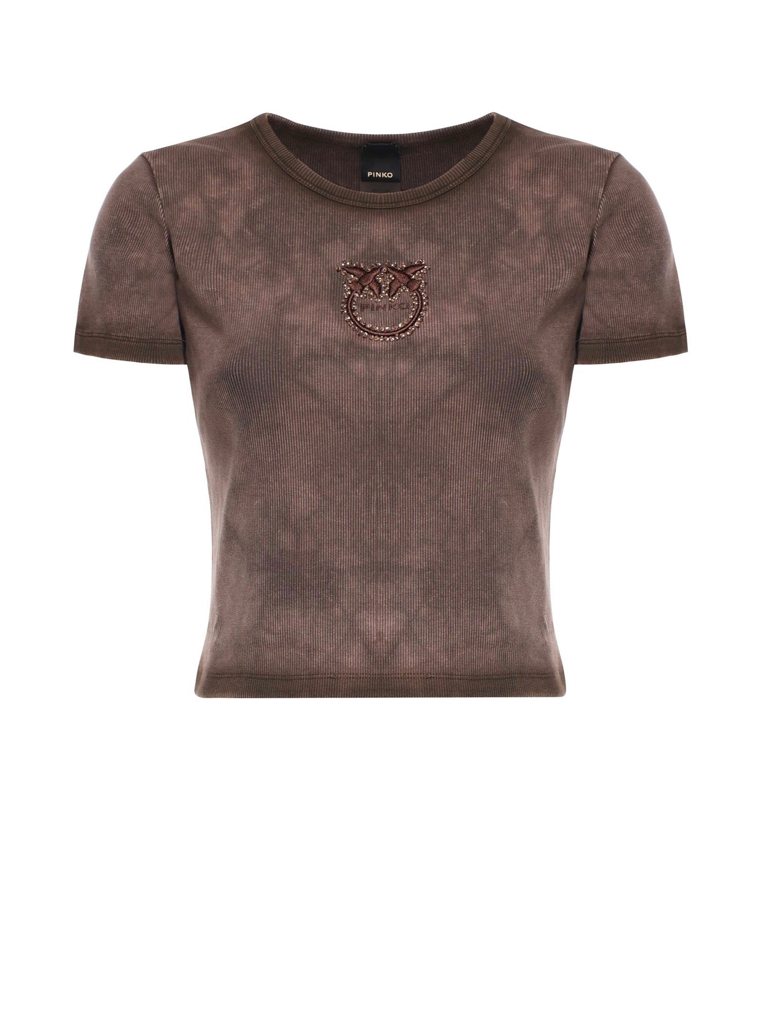 T-shirt cropped a coste con logo<BR/> 107311 A3H5L72 PINKO 