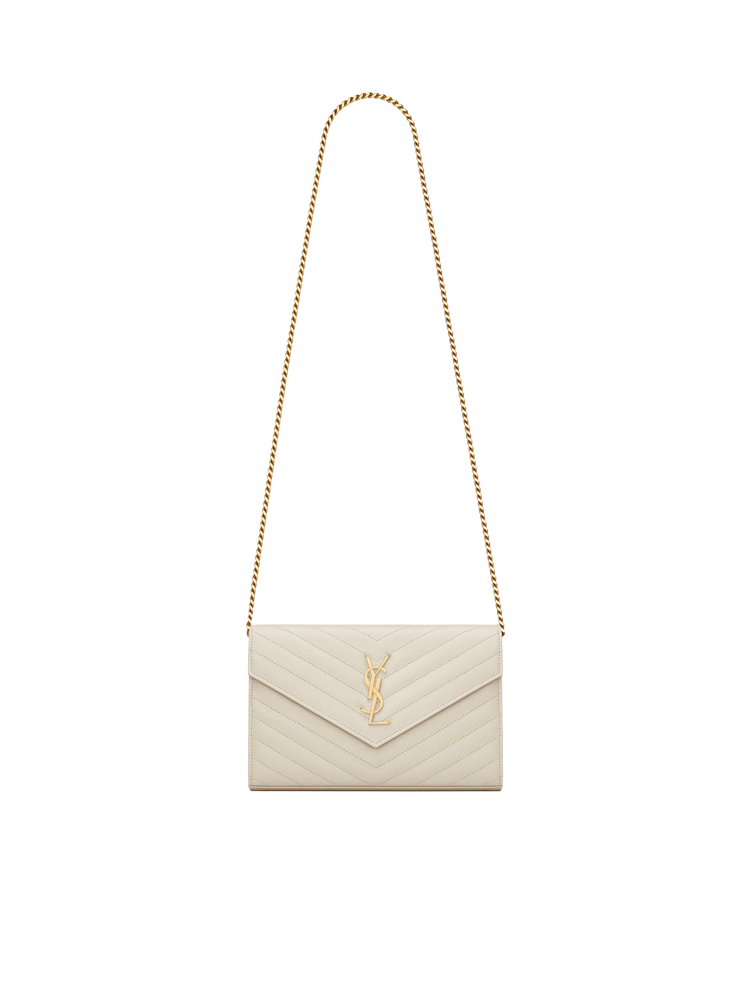 Pochette con catena Cassandre in pelle grain de poudre 377828 BOW019207 SAINT LAURENT 