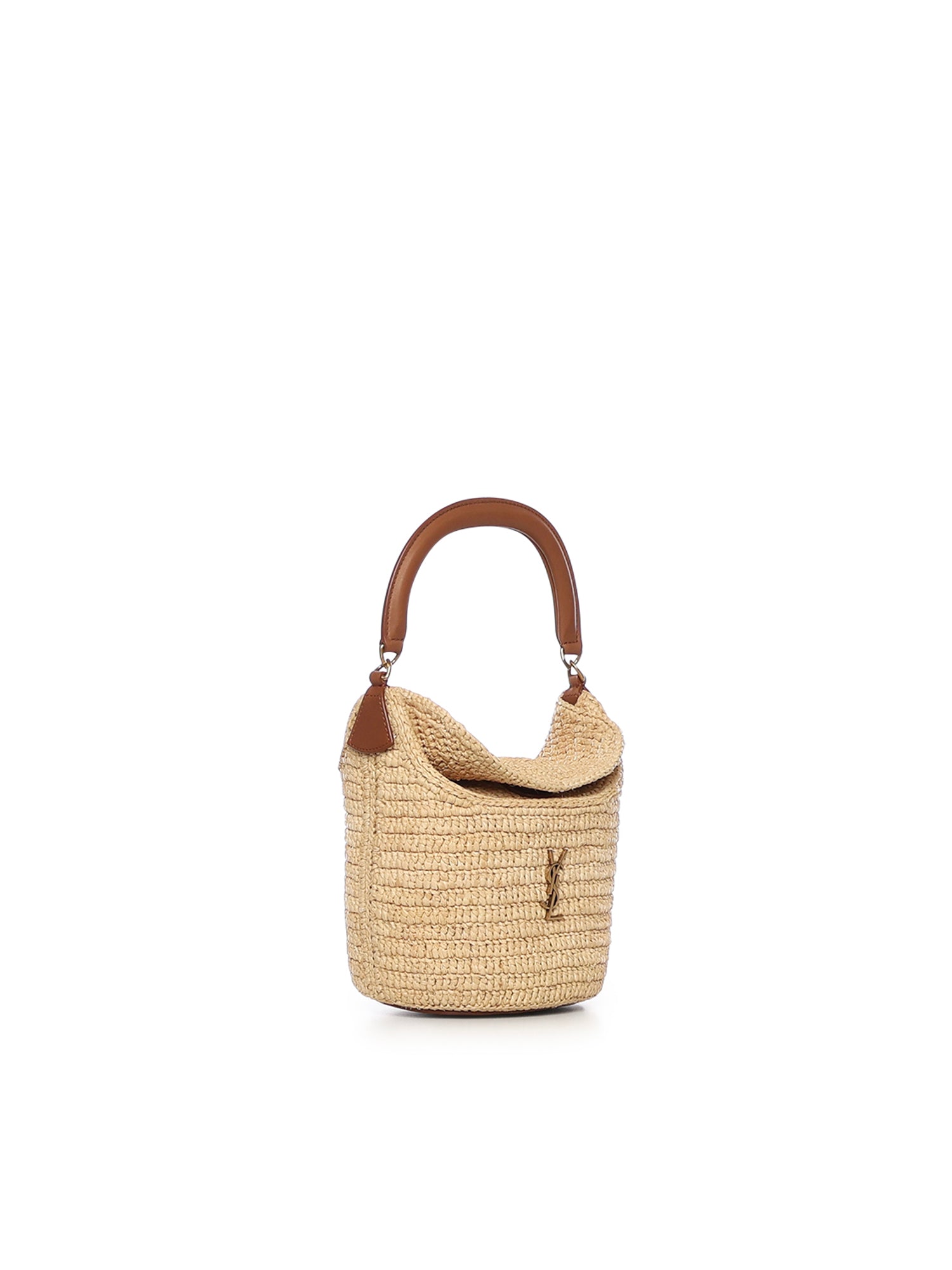 Secchiello Gaby in rafia con pelle 838591 GAAFC2791 SAINT LAURENT 