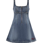 Miniabito svasato in denim con logo RS26812S BL SELF-PORTRAIT 