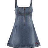 Miniabito svasato in denim con logo RS26812S BL SELF-PORTRAIT 
