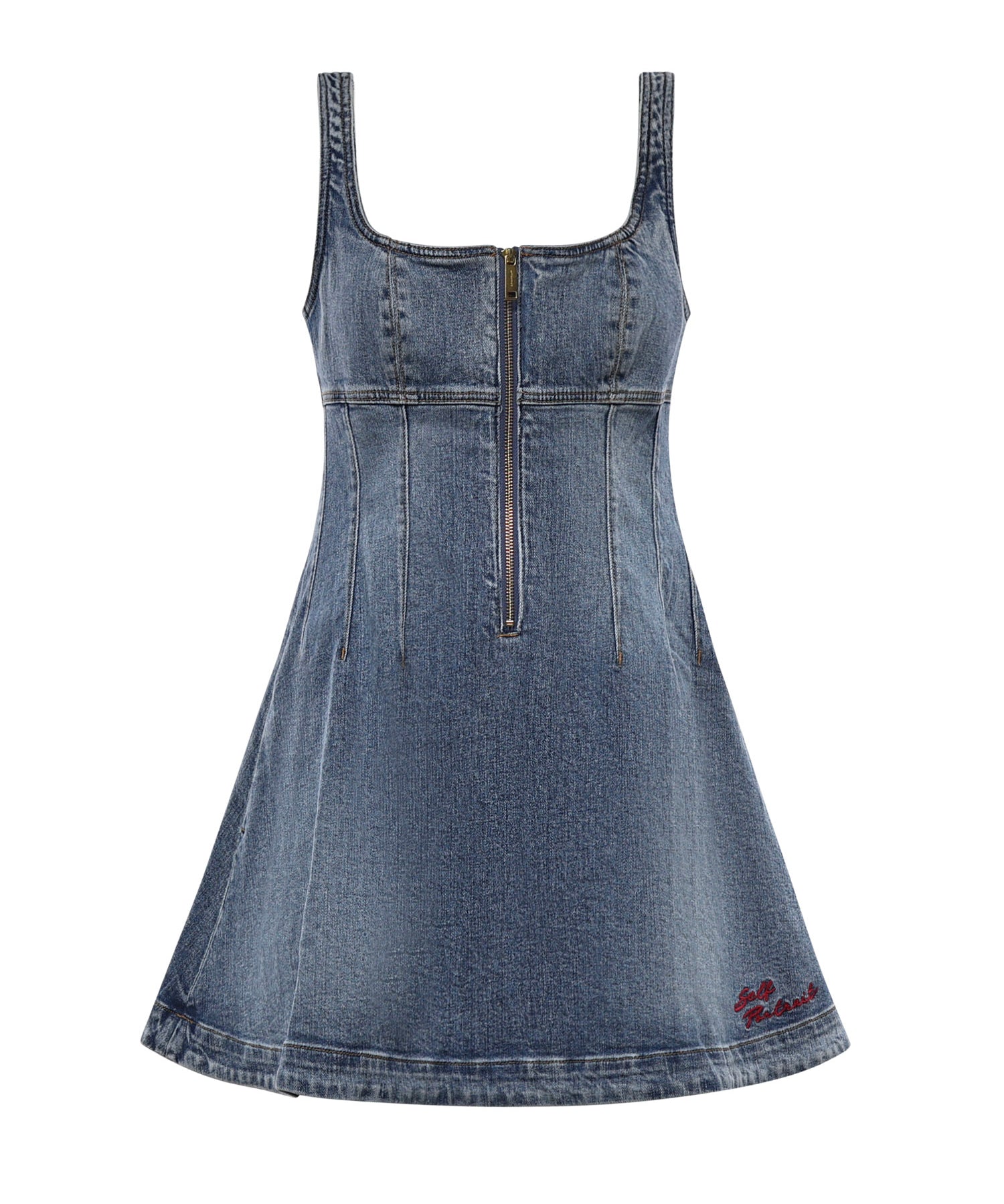 Miniabito svasato in denim con logo RS26812S BL SELF-PORTRAIT 