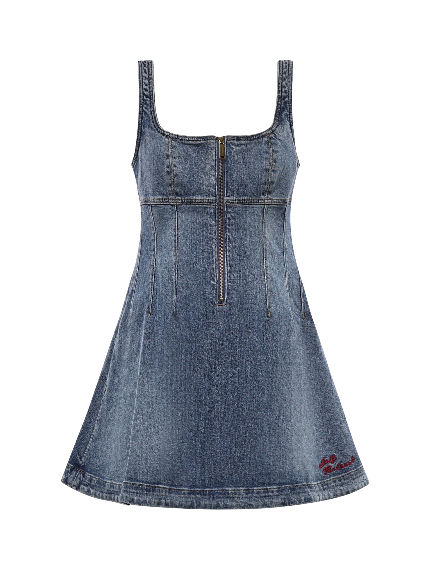 Miniabito svasato in denim con logo RS26812S BL SELF-PORTRAIT 
