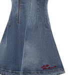 Miniabito svasato in denim con logo RS26812S BL SELF-PORTRAIT 