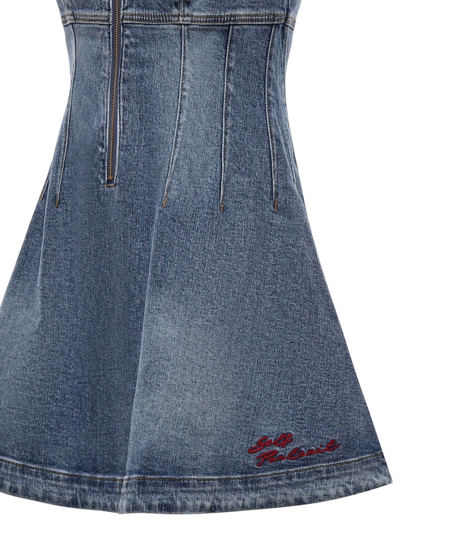 Miniabito svasato in denim con logo RS26812S BL SELF-PORTRAIT 