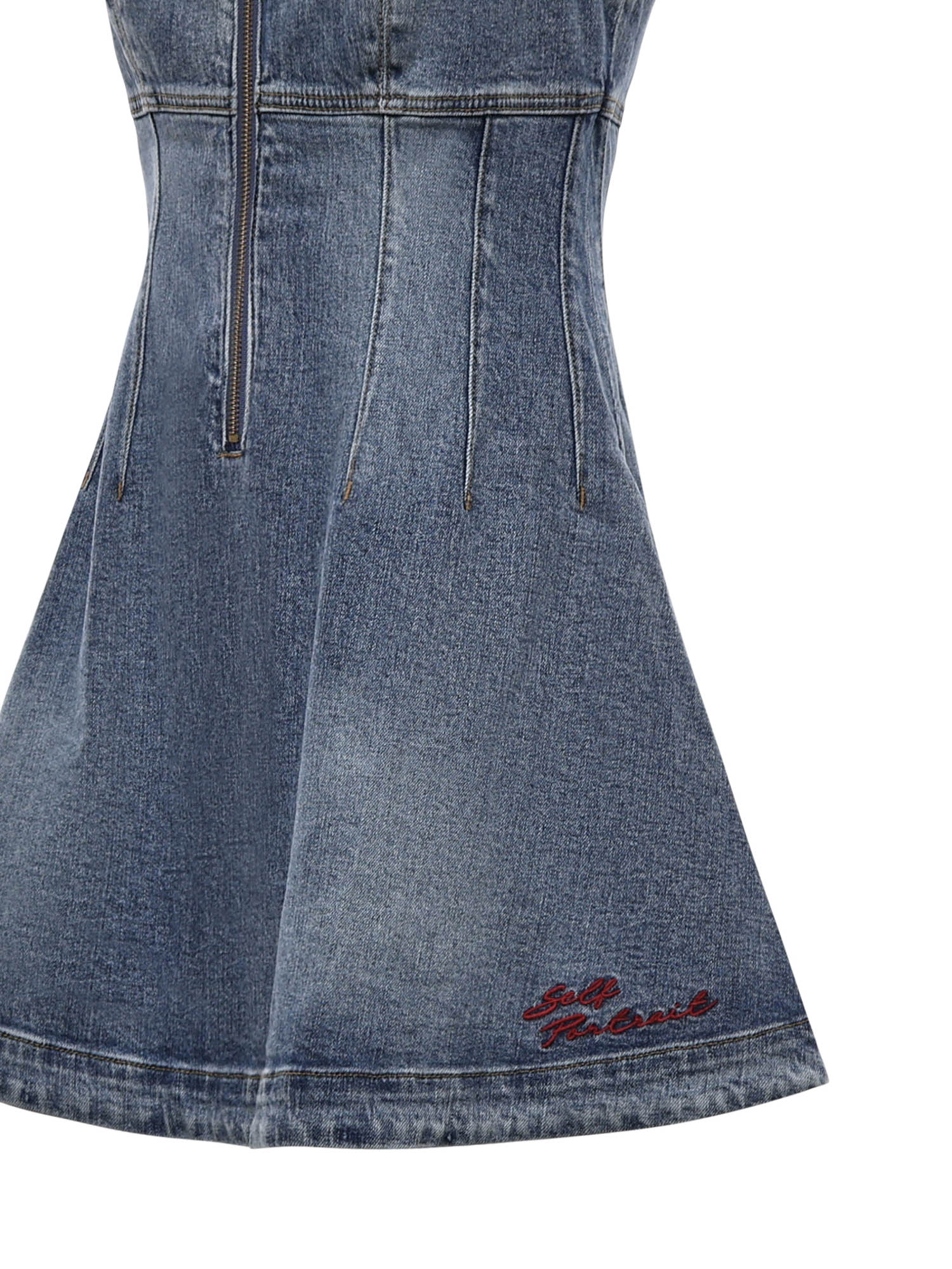 Miniabito svasato in denim con logo RS26812S BL SELF-PORTRAIT 