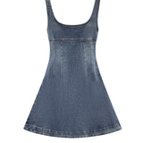 Miniabito svasato in denim con logo RS26812S BL SELF-PORTRAIT 