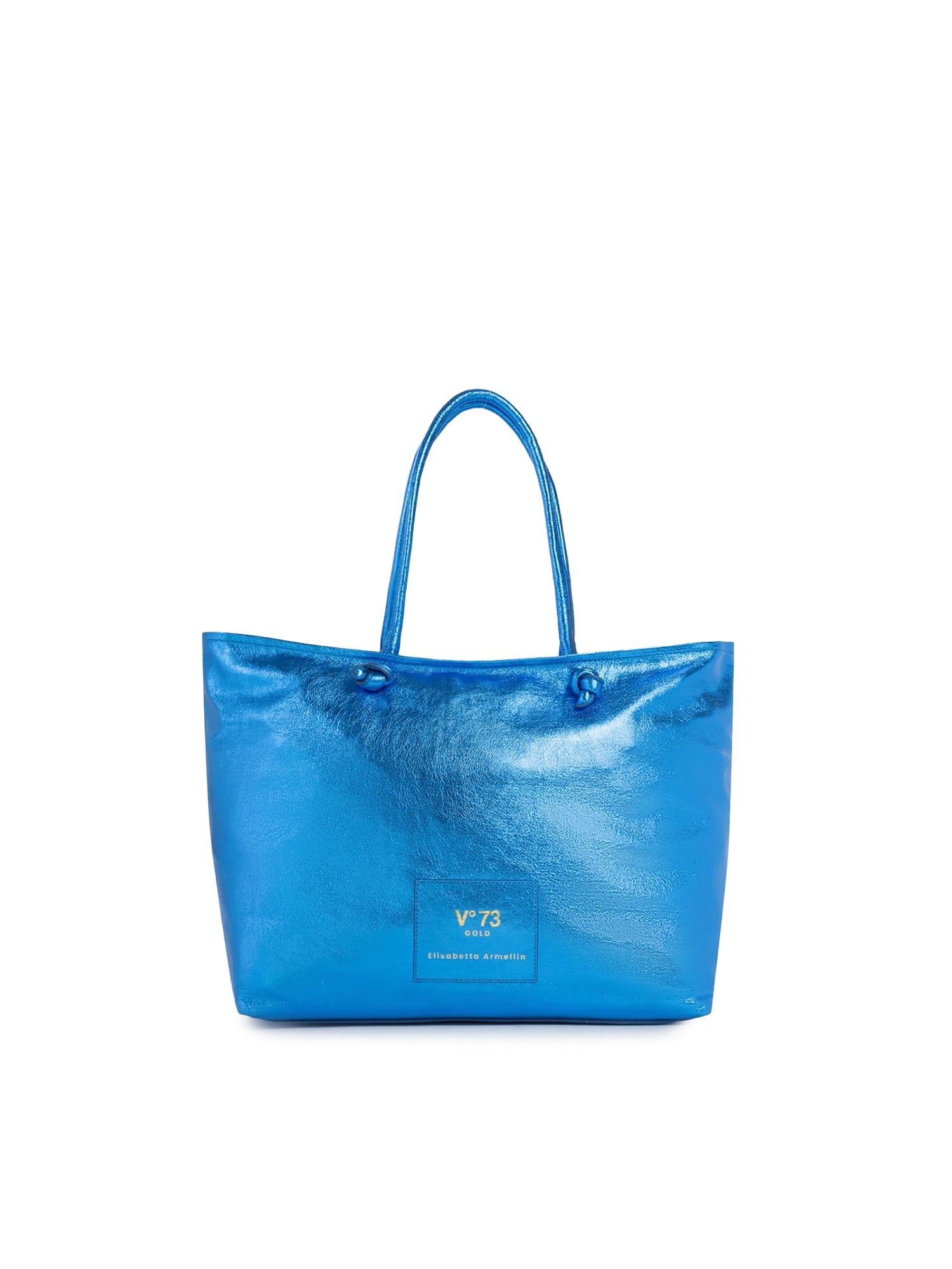 Borsa shopping in pelle con logo 73BP9VT01 LOLLI POPPOP BLUE V° 73 