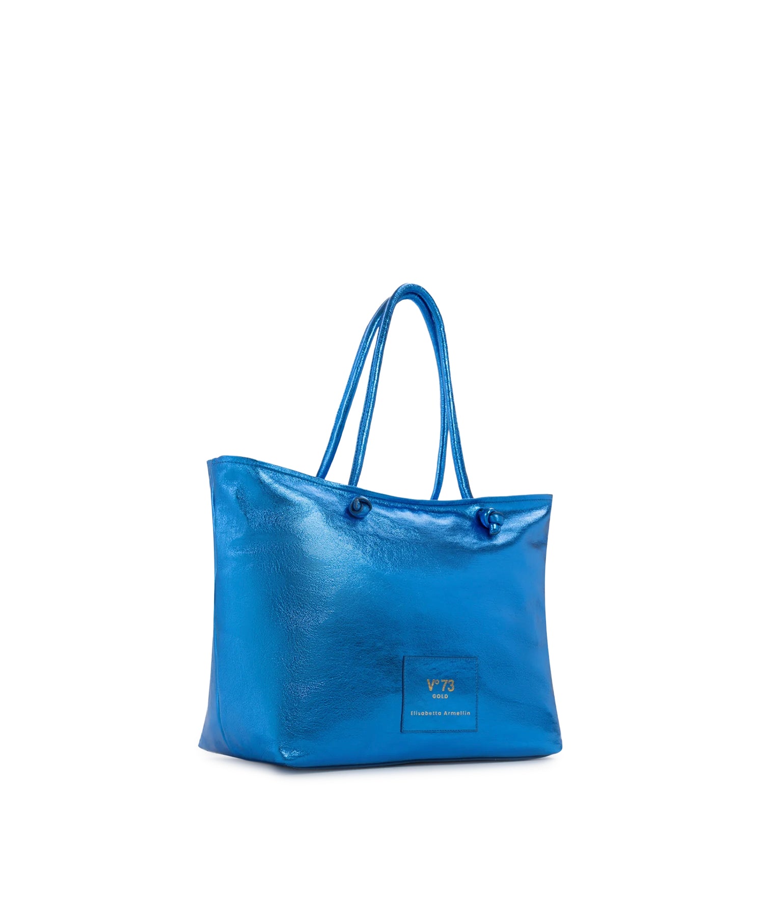 Borsa shopping in pelle con logo 73BP9VT01 LOLLI POPPOP BLUE V° 73 