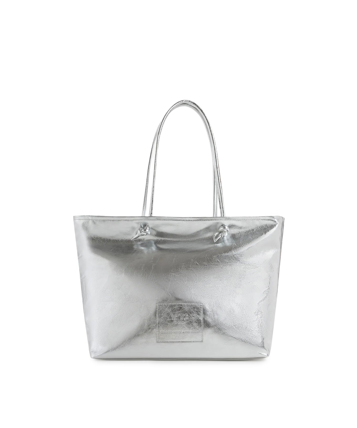 Borsa shopping in pelle con logo<BR/> 73BP9VT01 LOLLI POPPOP SILVER V° 73 