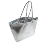 Borsa shopping in pelle con logo<BR/> 73BP9VT01 LOLLI POPPOP SILVER V° 73 