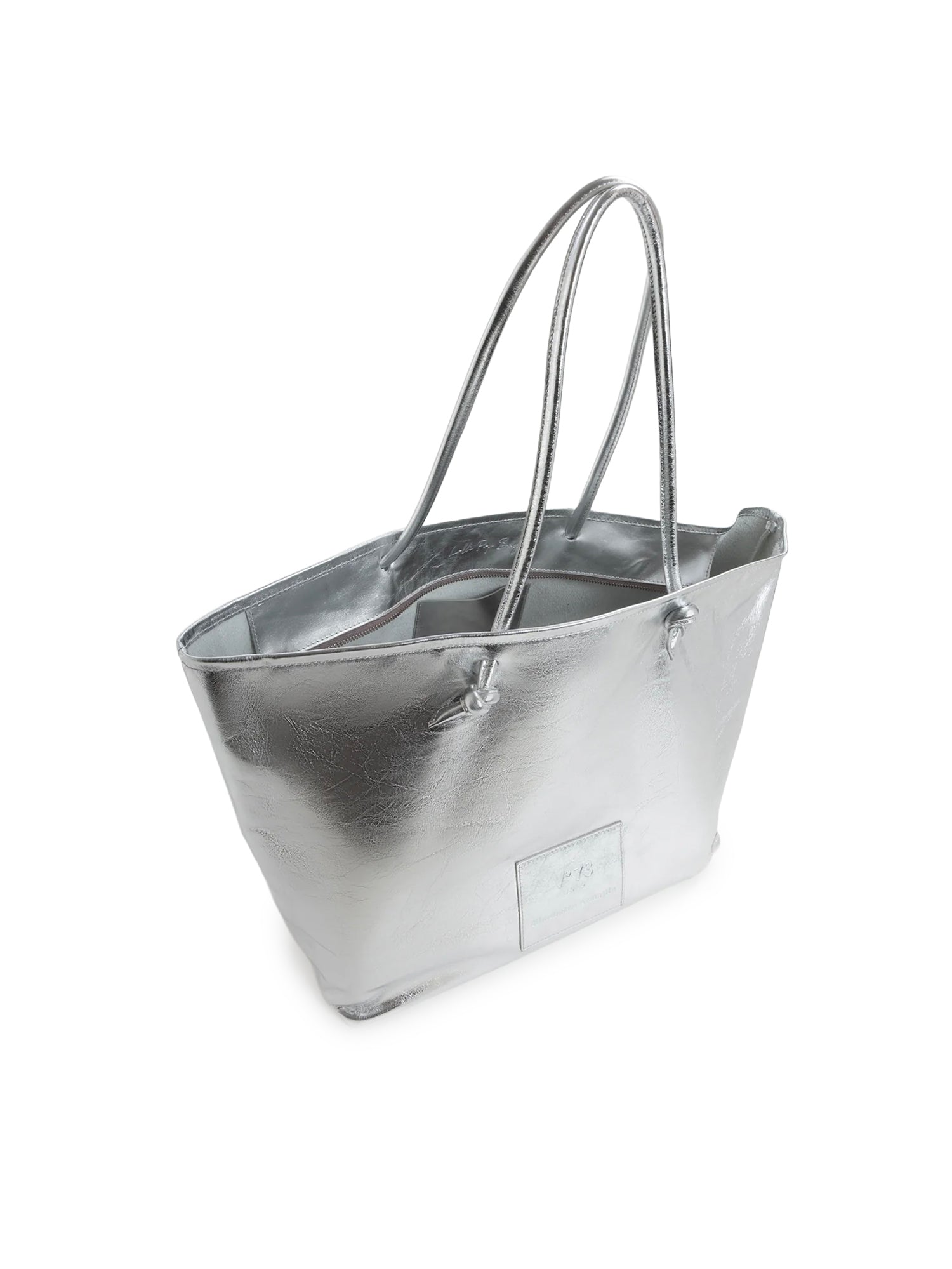 Borsa shopping in pelle con logo<BR/> 73BP9VT01 LOLLI POPPOP SILVER V° 73 