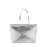 Borsa shopping in pelle con logo<BR/> 73BP9VT01 LOLLI POPPOP SILVER V° 73 