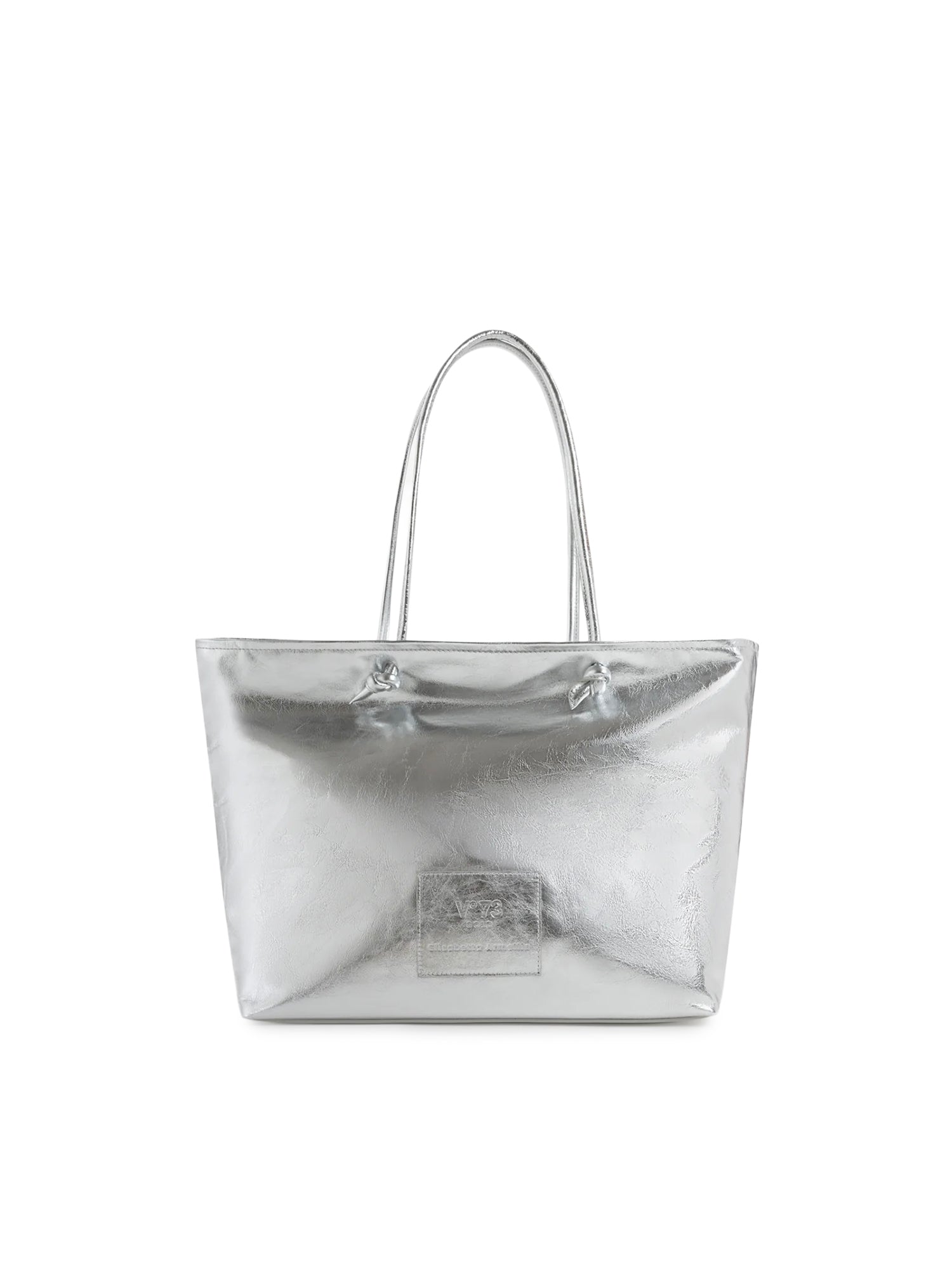 Borsa shopping in pelle con logo<BR/> 73BP9VT01 LOLLI POPPOP SILVER V° 73 
