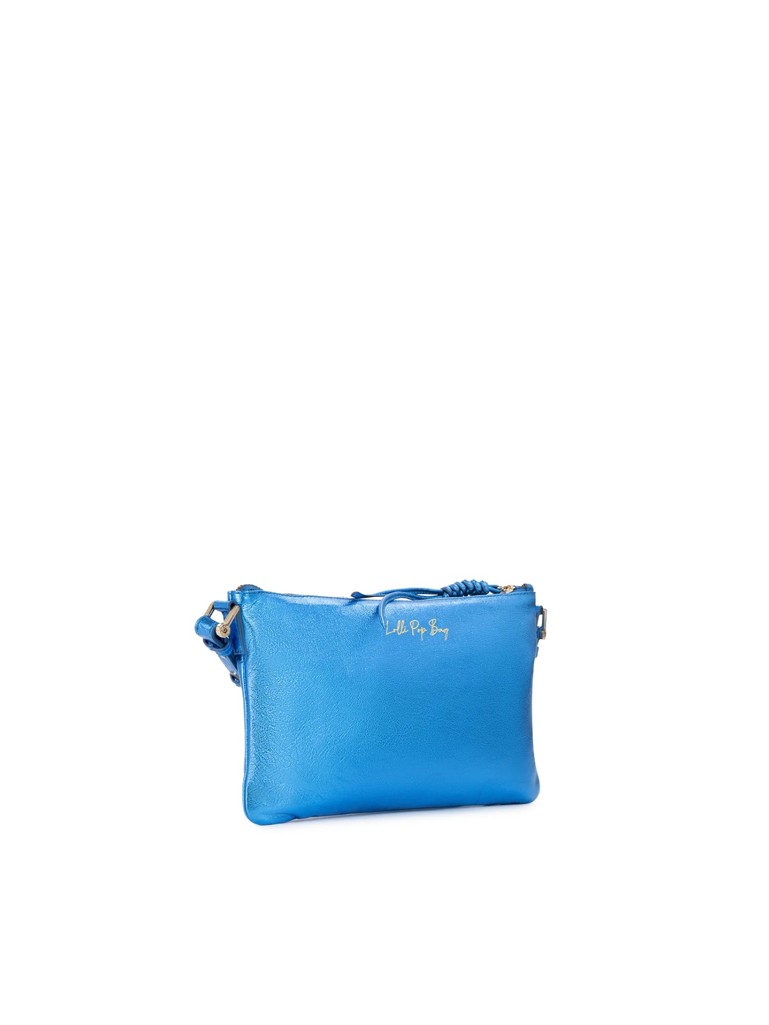 Borsa a tracolla in pelle con logo 73BP9VT03 LOLLI POPPOP BLUE V° 73 