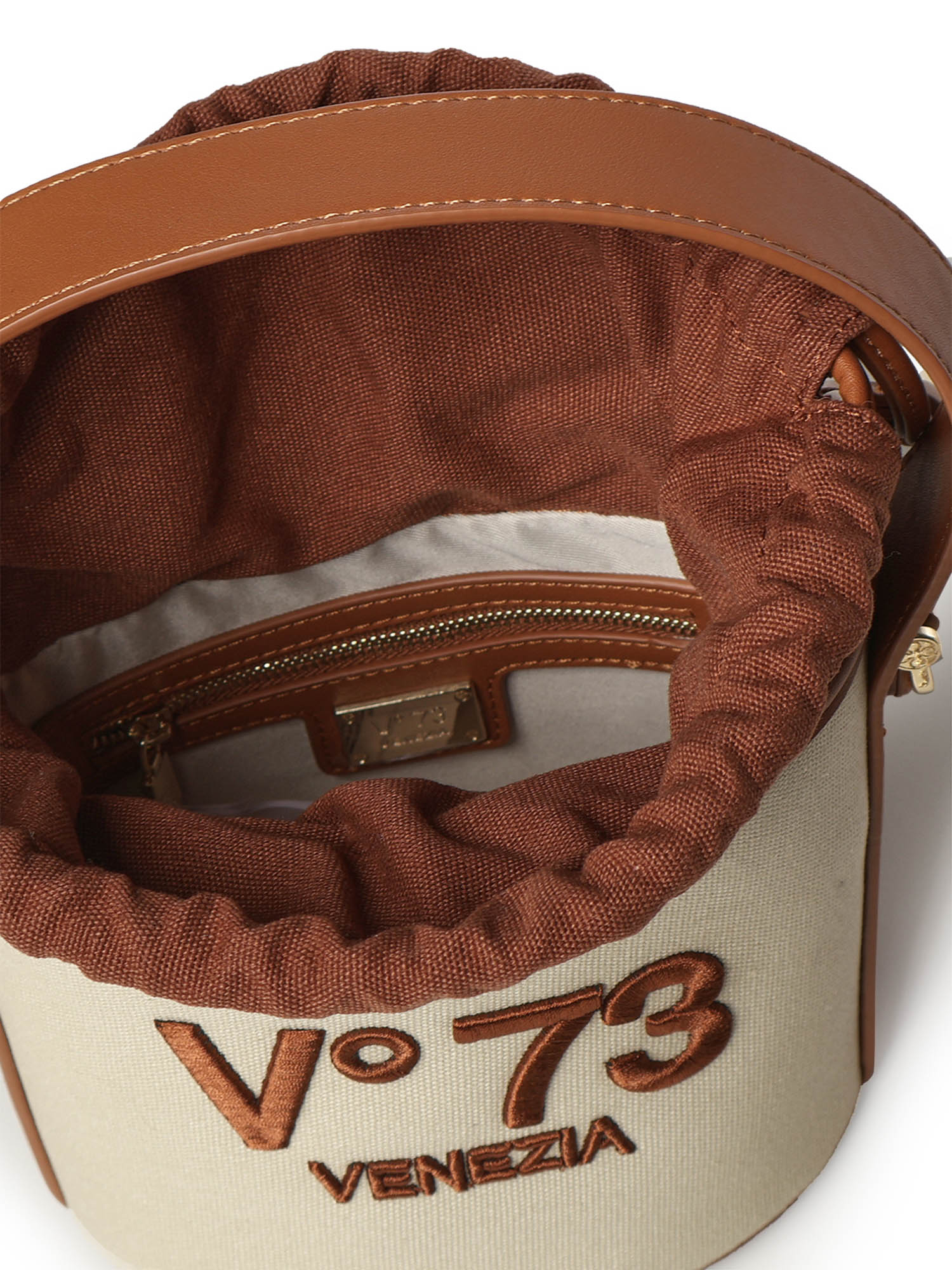 Secchiello con logo 73BS9MU03 RESPONSIBLE 73OFF WHITE/CUOIO V° 73 