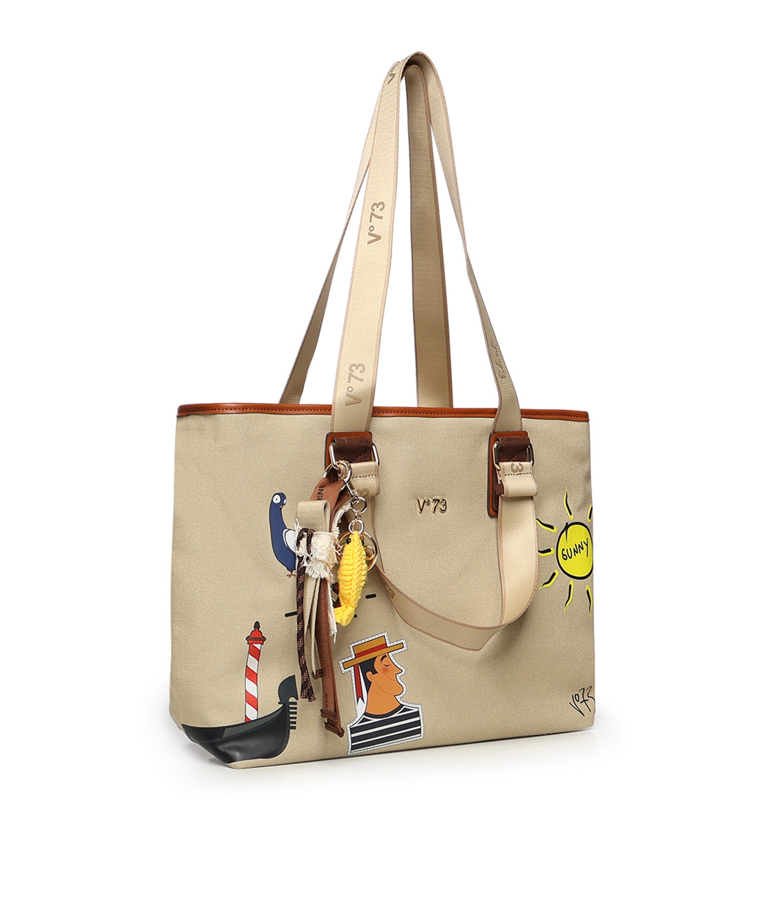 Borsa shopping Tita con logo 73BS9TZ01C TITABEIGE/CUOIO V° 73 