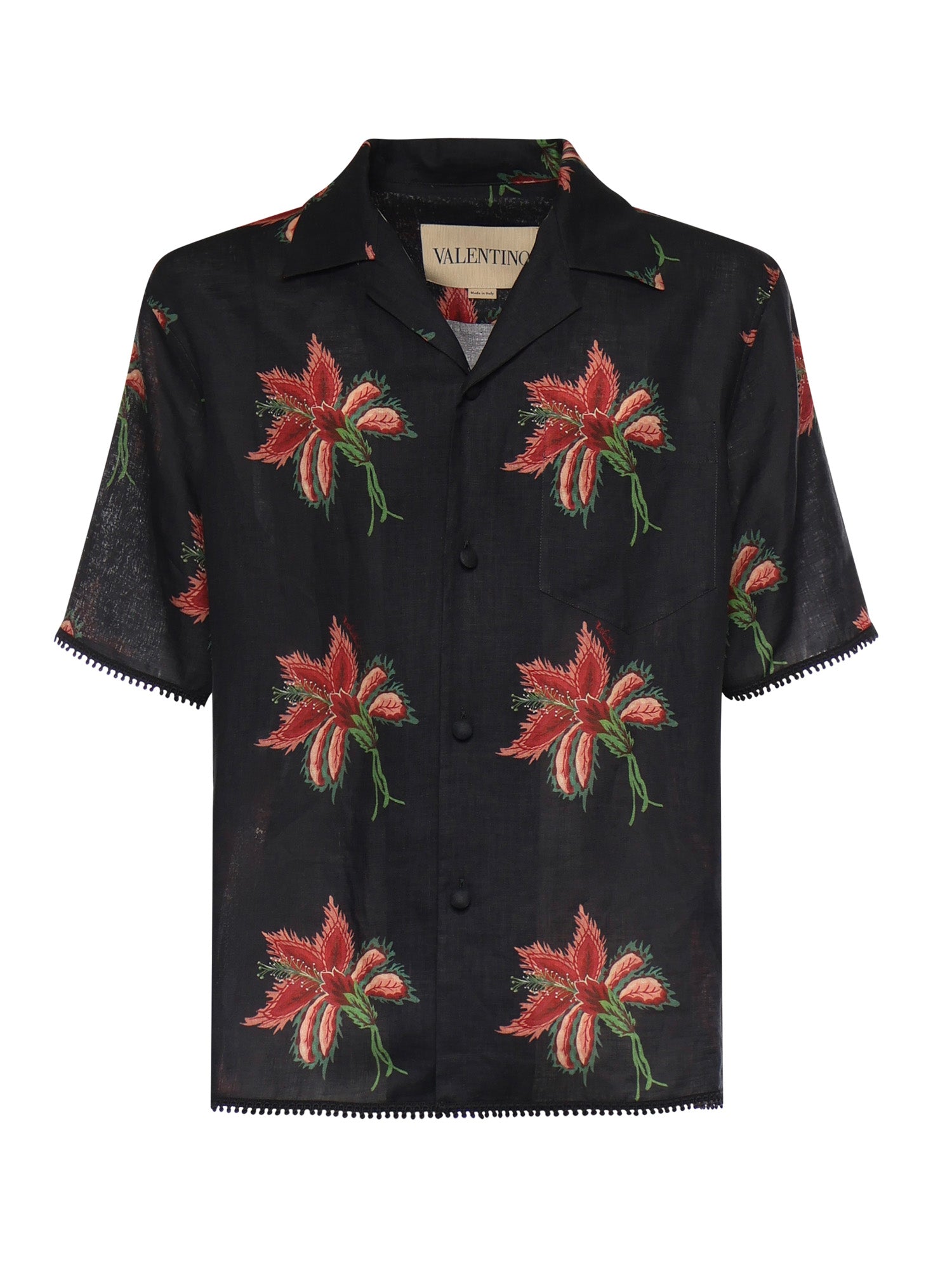 Camicia in lino con stampa Papier Floral 8V3AAN11 BA7D5Y VALENTINO GARAVANI 
