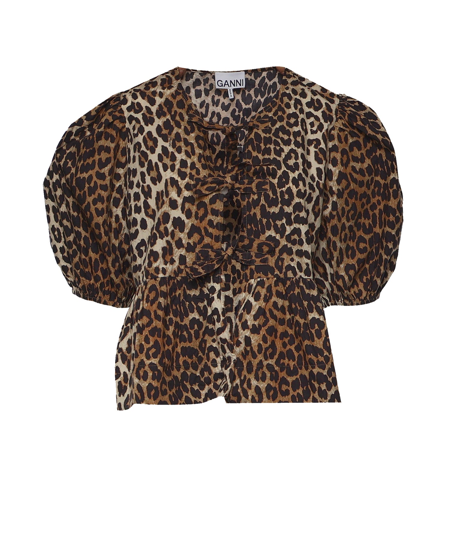Topwear PRINTED COTTON POPLIN PEPLUM BLOUSE LEOPARD F9116 943 943 GANNI