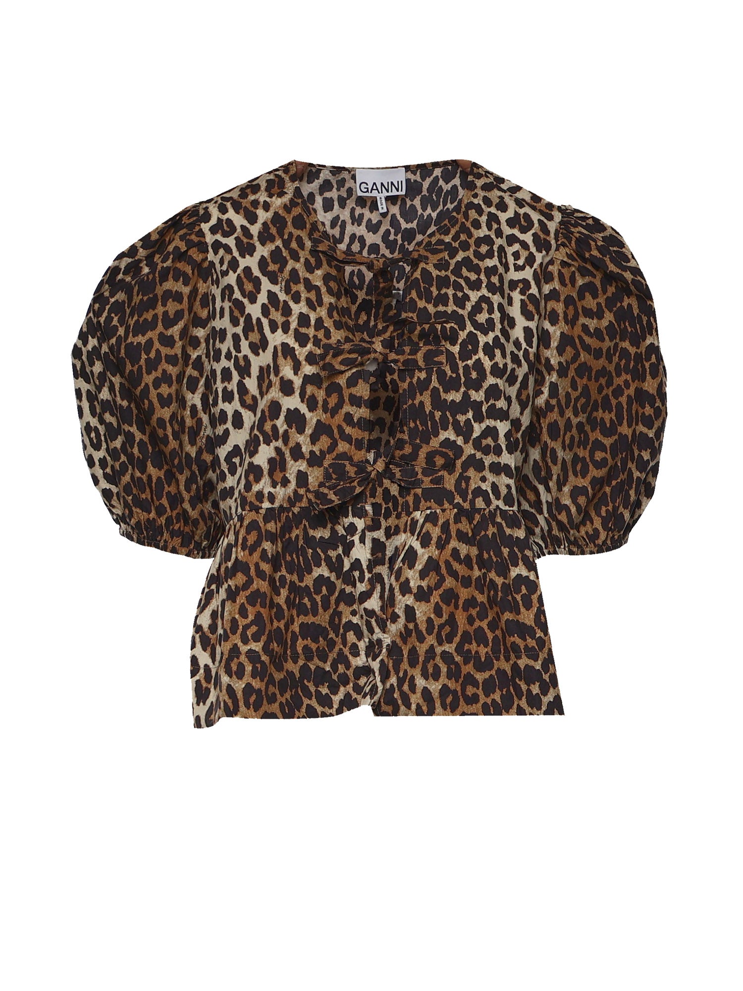 Topwear PRINTED COTTON POPLIN PEPLUM BLOUSE LEOPARD F9116 943 943 GANNI