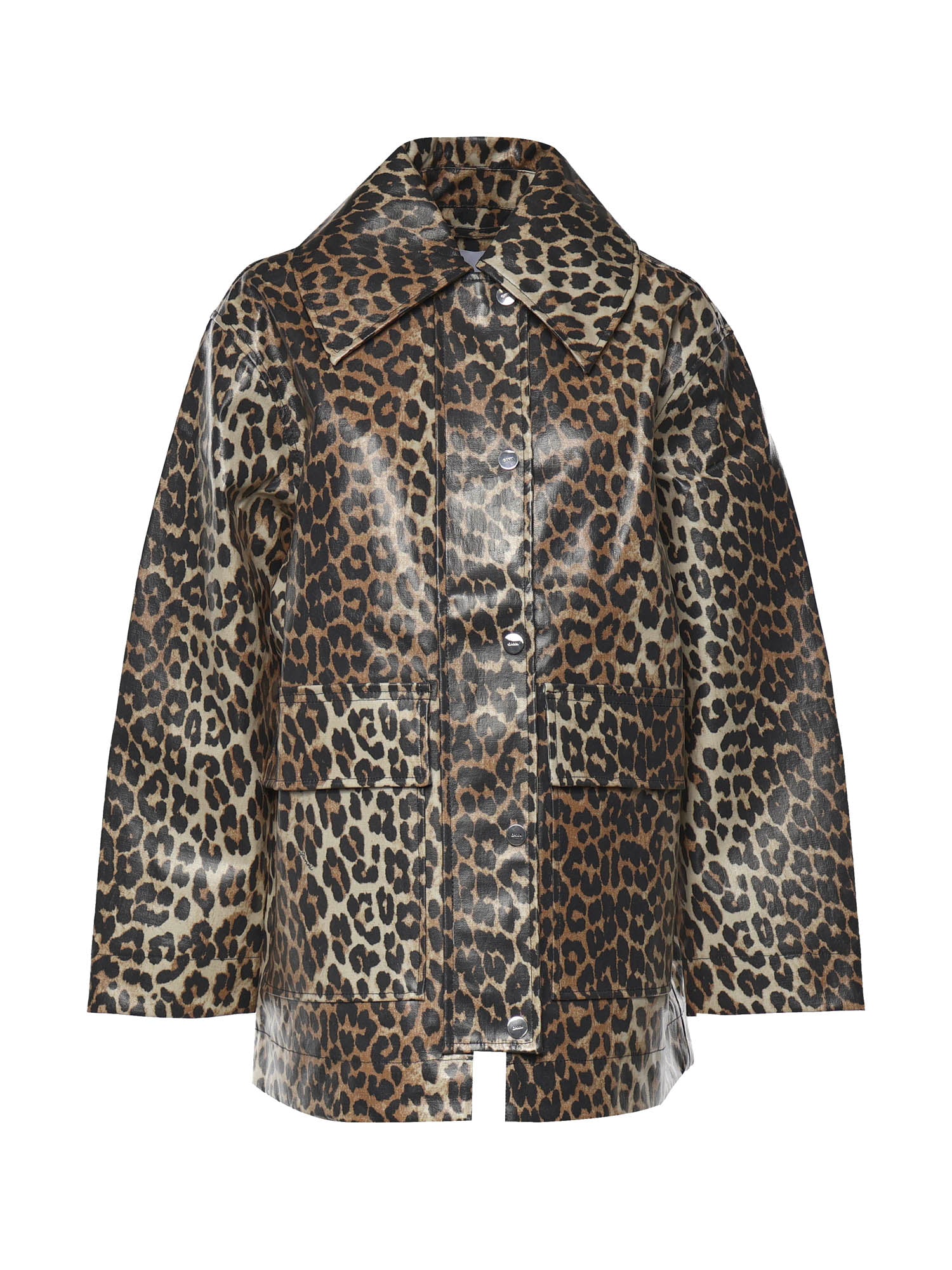 Giubbini  LAMINATED COTTON CANVAS JACKET ALMOND MILK A1010083 859 859 GANNI