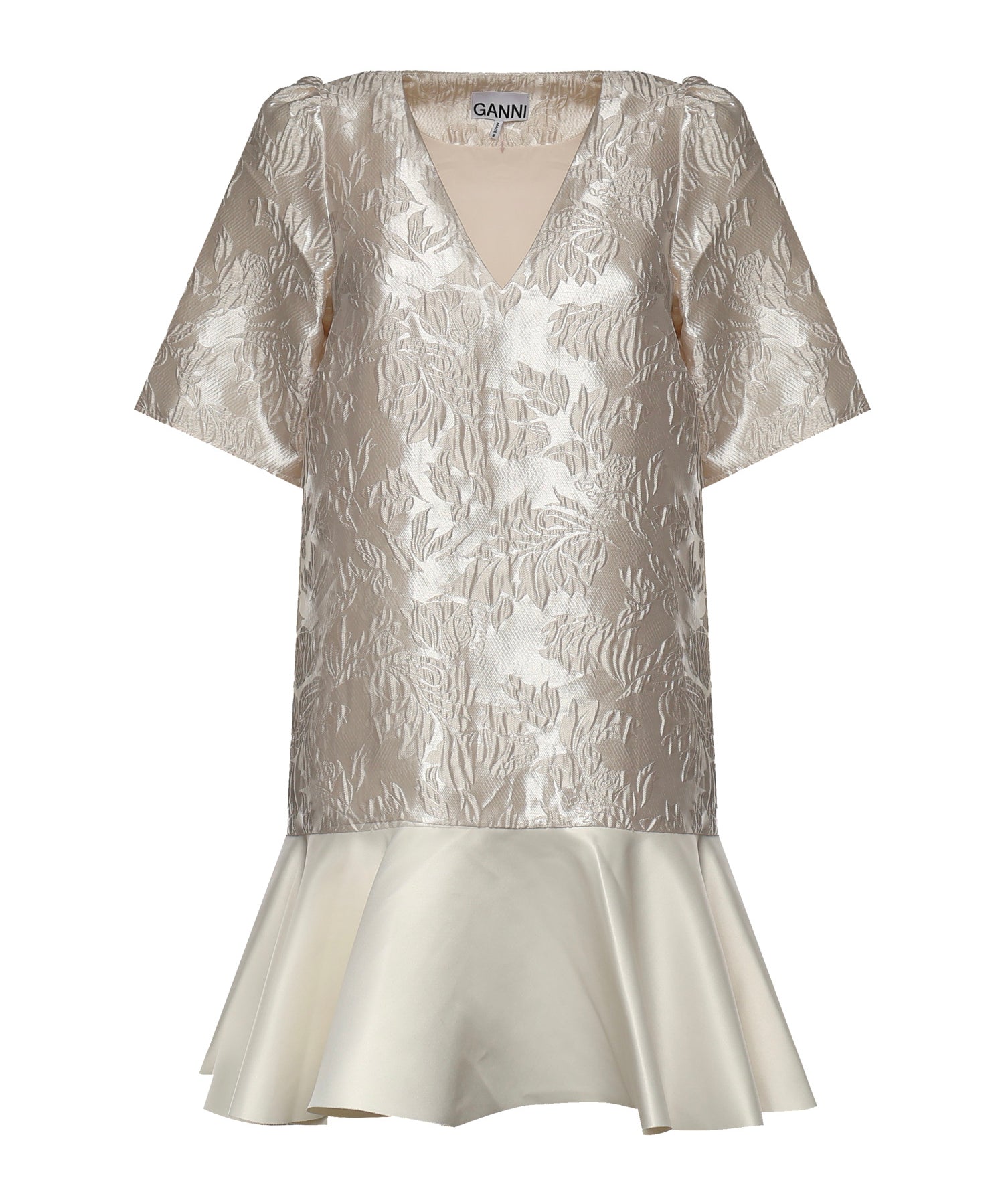 Abiti SATIN CLOQUE MINI V-NECK DRESS EGRET A1030105 135 135 GANNI