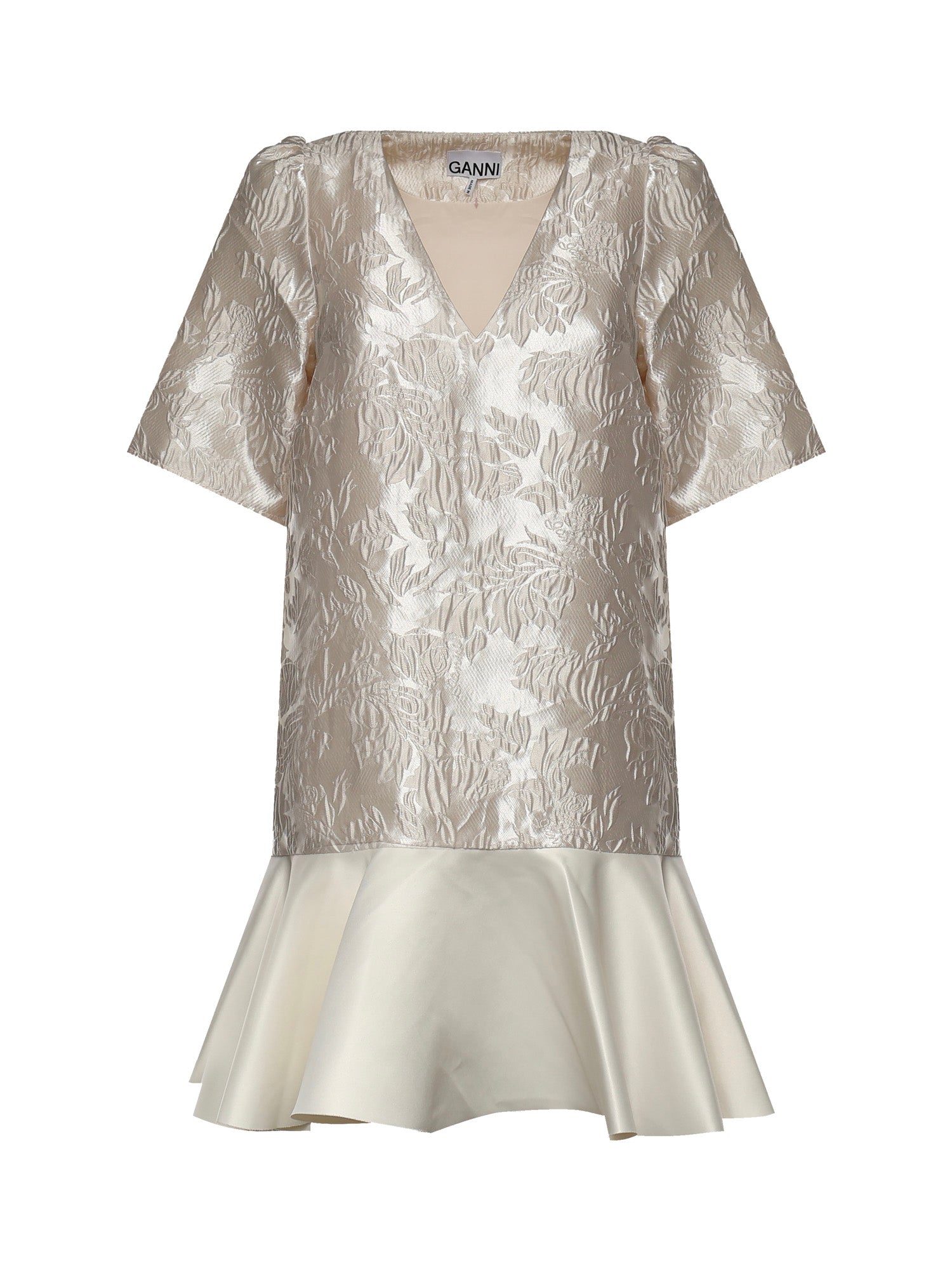 Abiti SATIN CLOQUE MINI V-NECK DRESS EGRET A1030105 135 135 GANNI