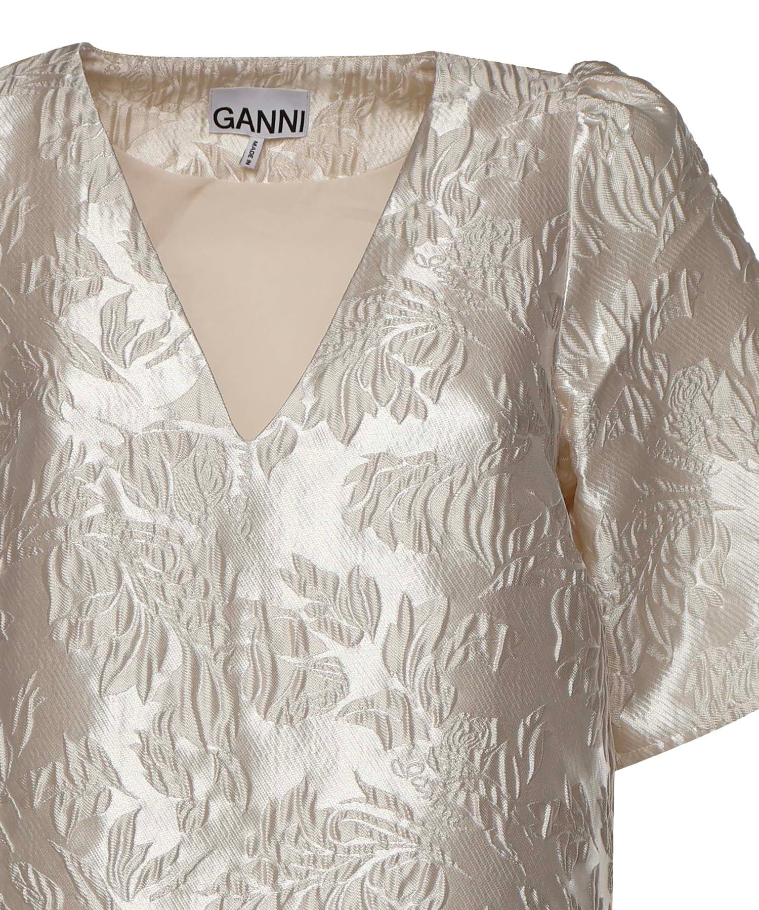 Abiti SATIN CLOQUE MINI V-NECK DRESS EGRET A1030105 135 135 GANNI