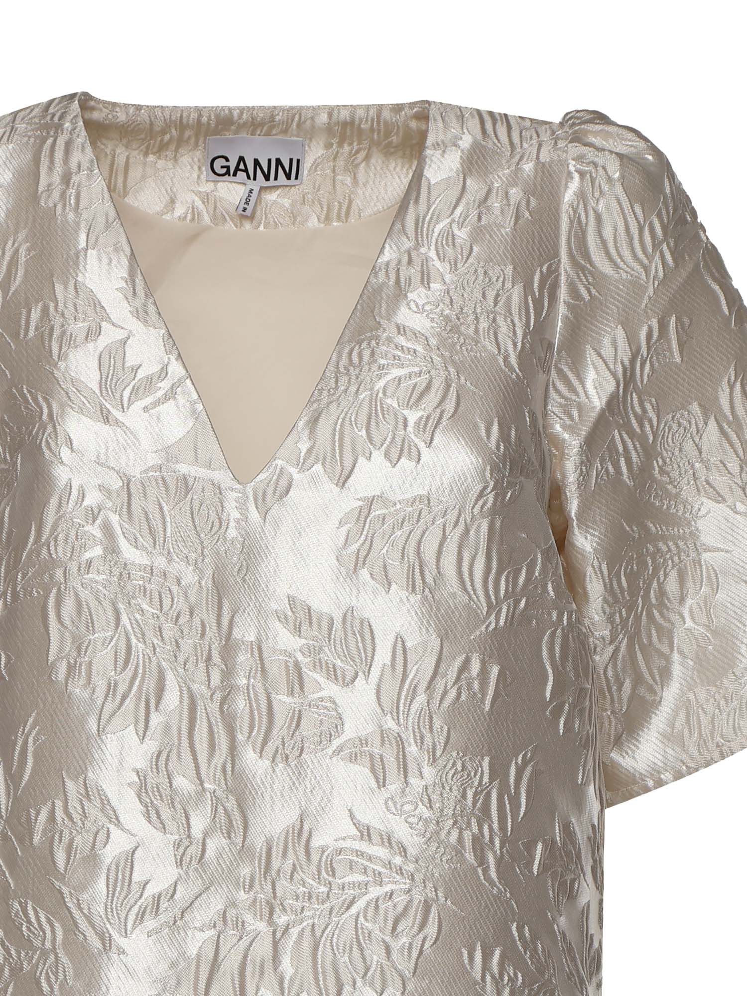 Abiti SATIN CLOQUE MINI V-NECK DRESS EGRET A1030105 135 135 GANNI