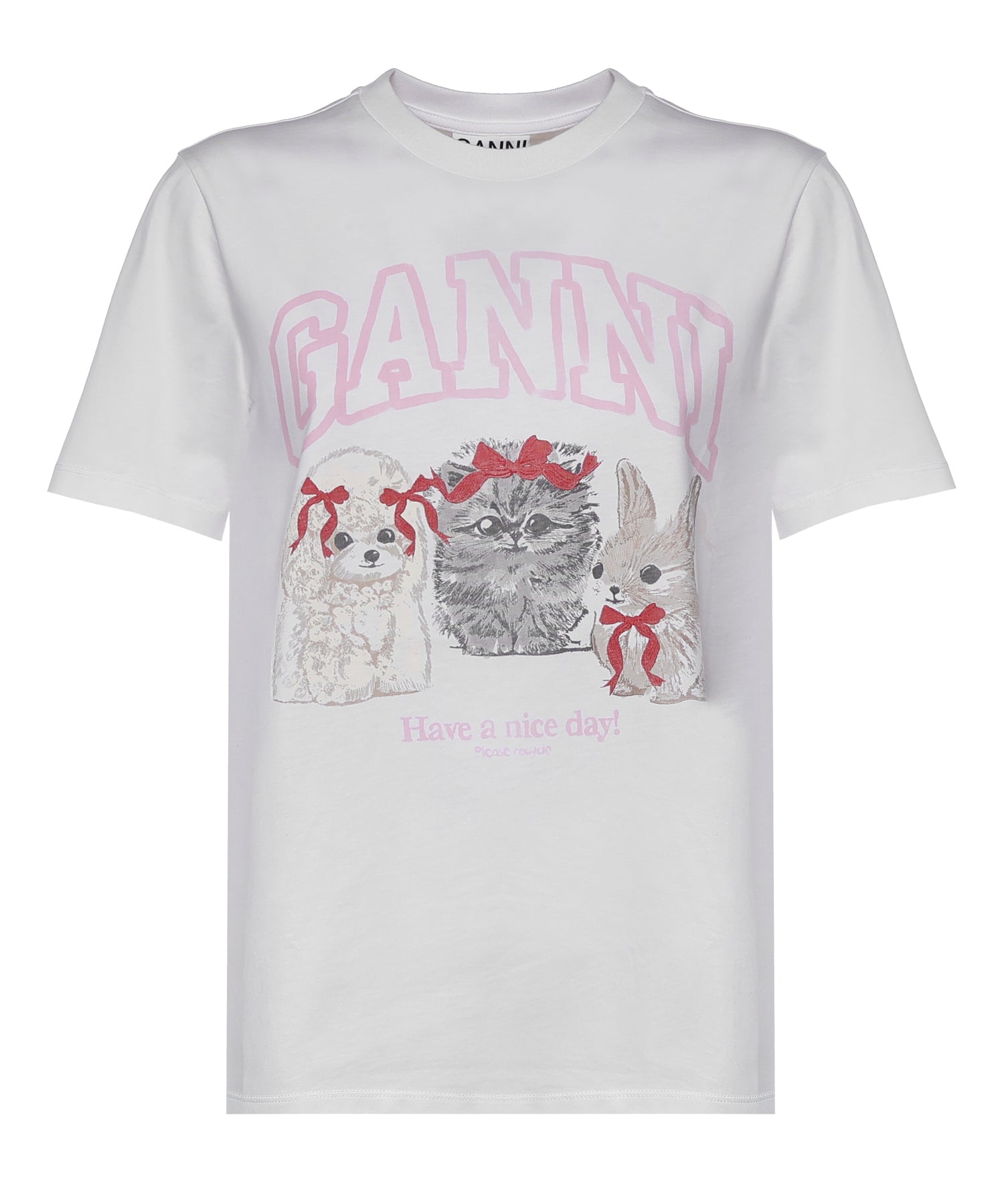 T-shirt BASIC COTTON JERSEY CUTE ANIMALS BRIGHT WHITE A1050029 151 151 GANNI