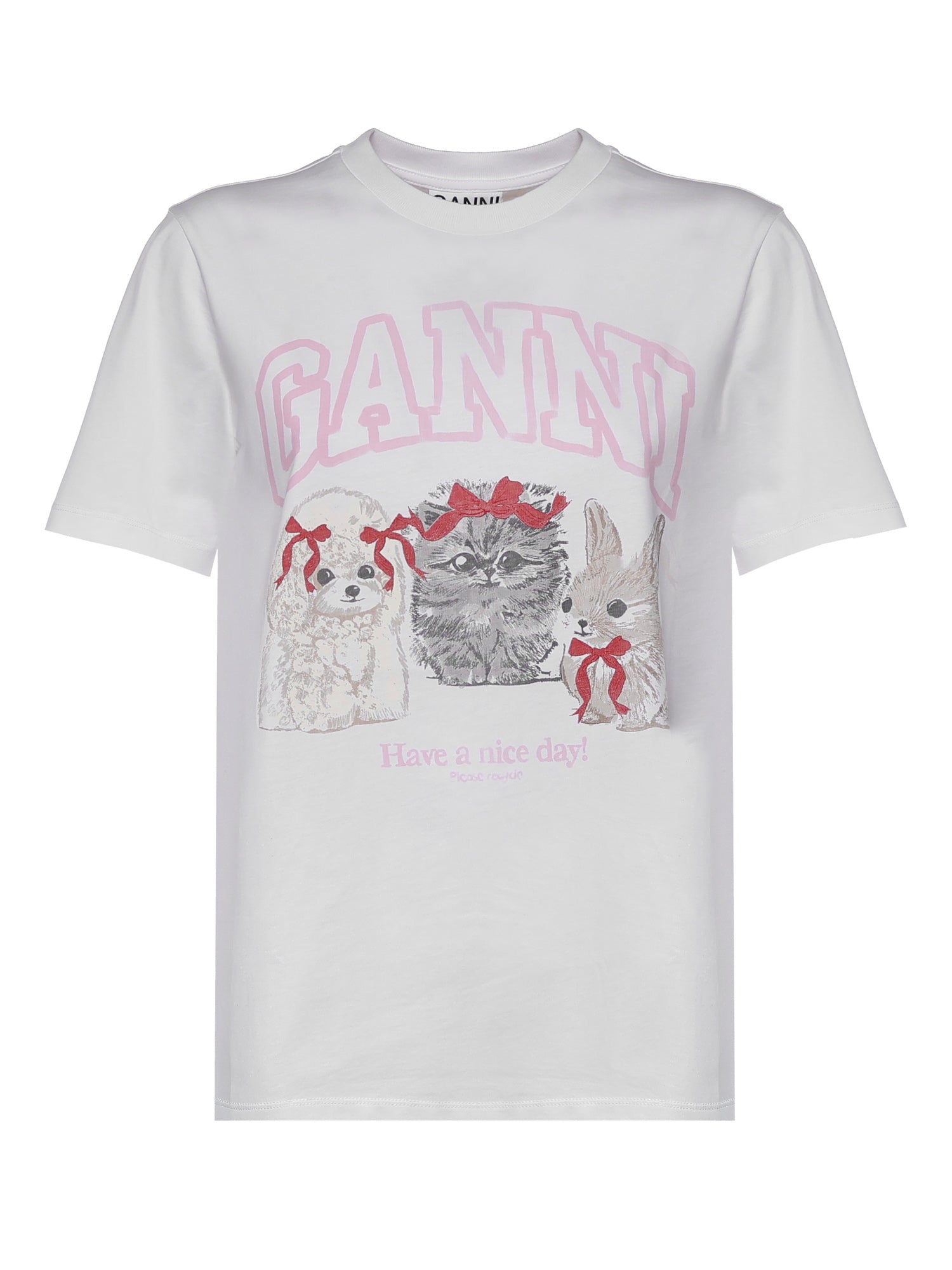 T-shirt BASIC COTTON JERSEY CUTE ANIMALS BRIGHT WHITE A1050029 151 151 GANNI