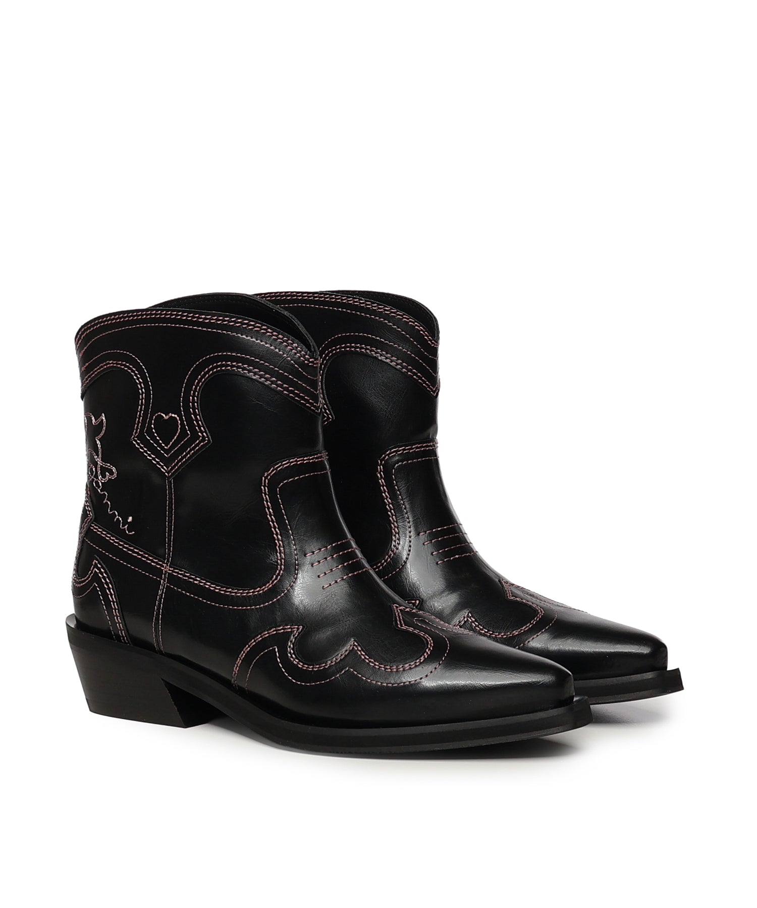 Stivali LOW SHAFT EMBROIDERED WESTERN BOOT OLEATEX BLACK/PINK B1010028 475 475 GANNI