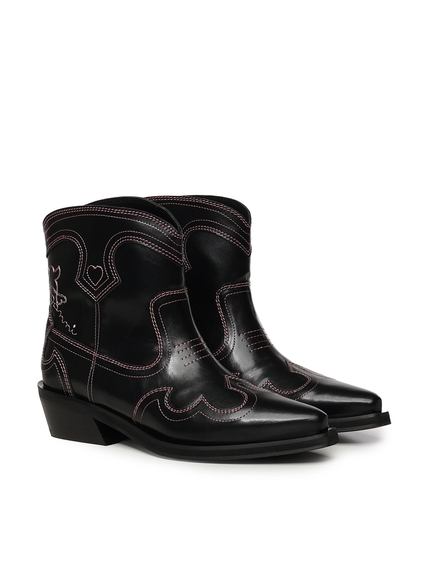 Stivali LOW SHAFT EMBROIDERED WESTERN BOOT OLEATEX BLACK/PINK B1010028 475 475 GANNI