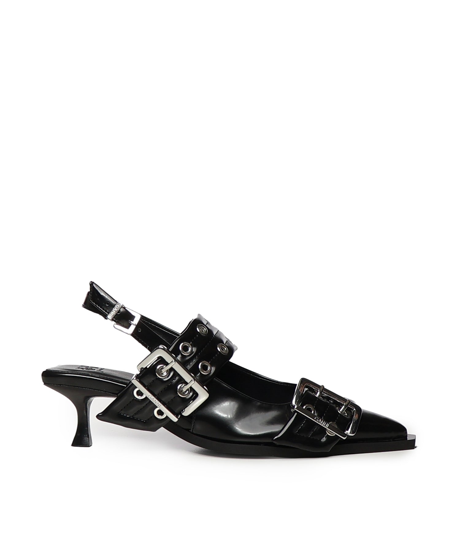 Ballerine FEMININE BUCKLE KITTEN HEEL BOX OLEATEX BLACK B1020092 099 099 GANNI