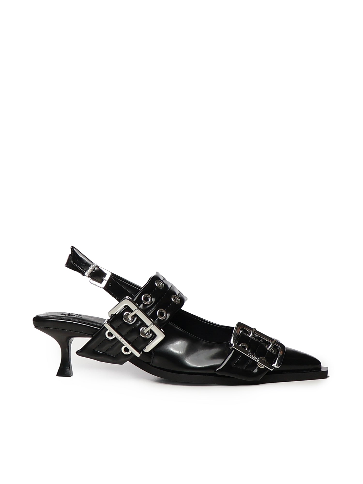 Ballerine FEMININE BUCKLE KITTEN HEEL BOX OLEATEX BLACK B1020092 099 099 GANNI