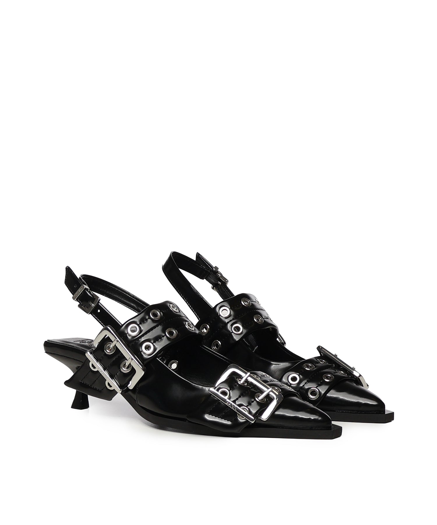 Ballerine FEMININE BUCKLE KITTEN HEEL BOX OLEATEX BLACK B1020092 099 099 GANNI