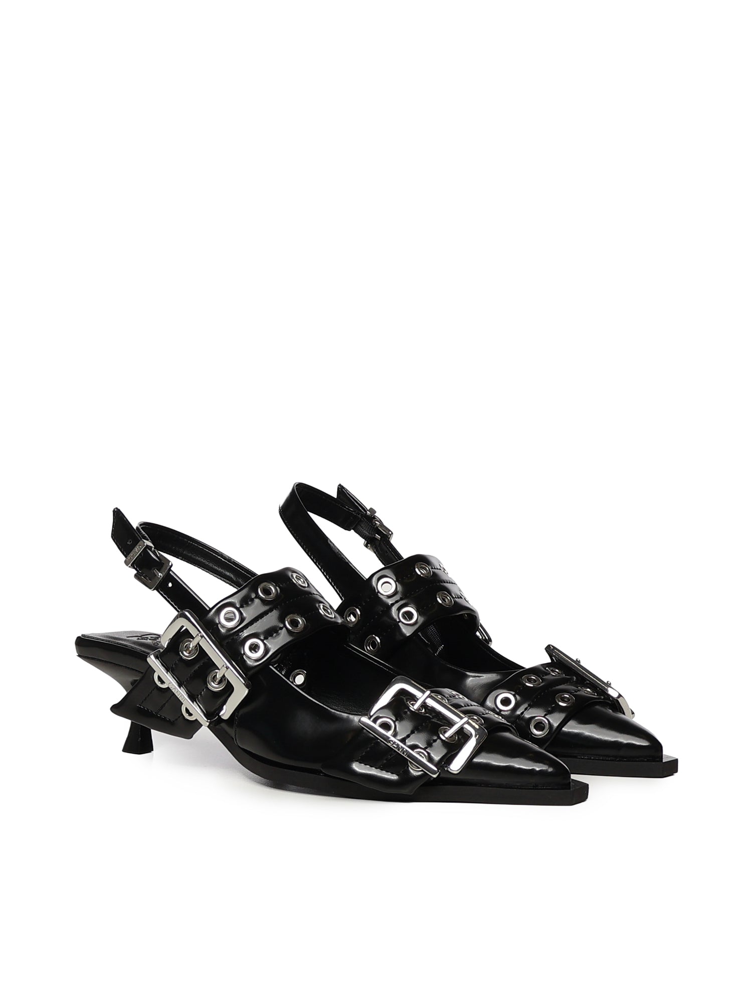Ballerine FEMININE BUCKLE KITTEN HEEL BOX OLEATEX BLACK B1020092 099 099 GANNI