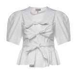 Topwear WASHED STRETCH COTTON TIE STRAP BLOUSE BRIGHT WHITE W0309 151 151 GANNI