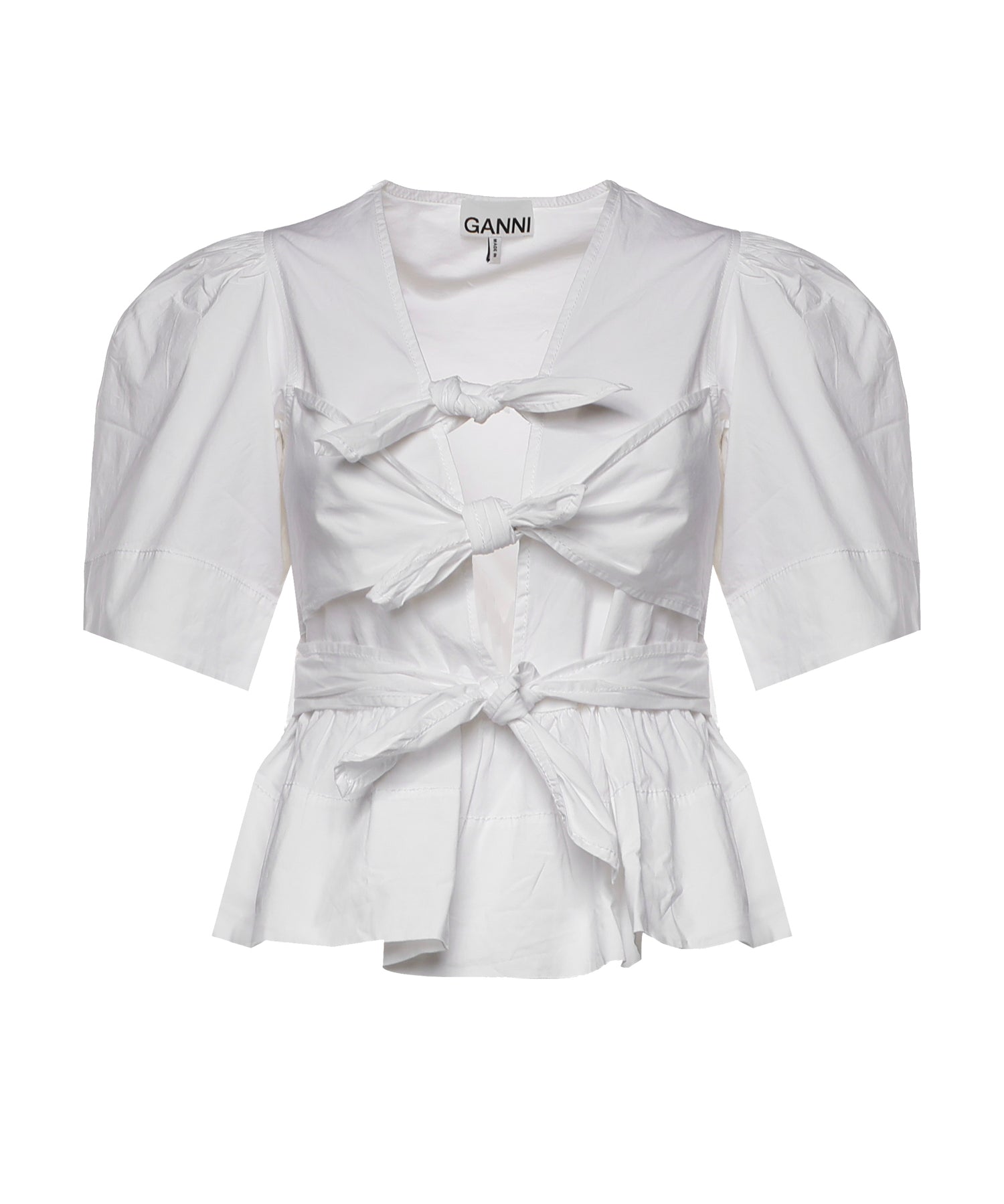 Topwear WASHED STRETCH COTTON TIE STRAP BLOUSE BRIGHT WHITE W0309 151 151 GANNI