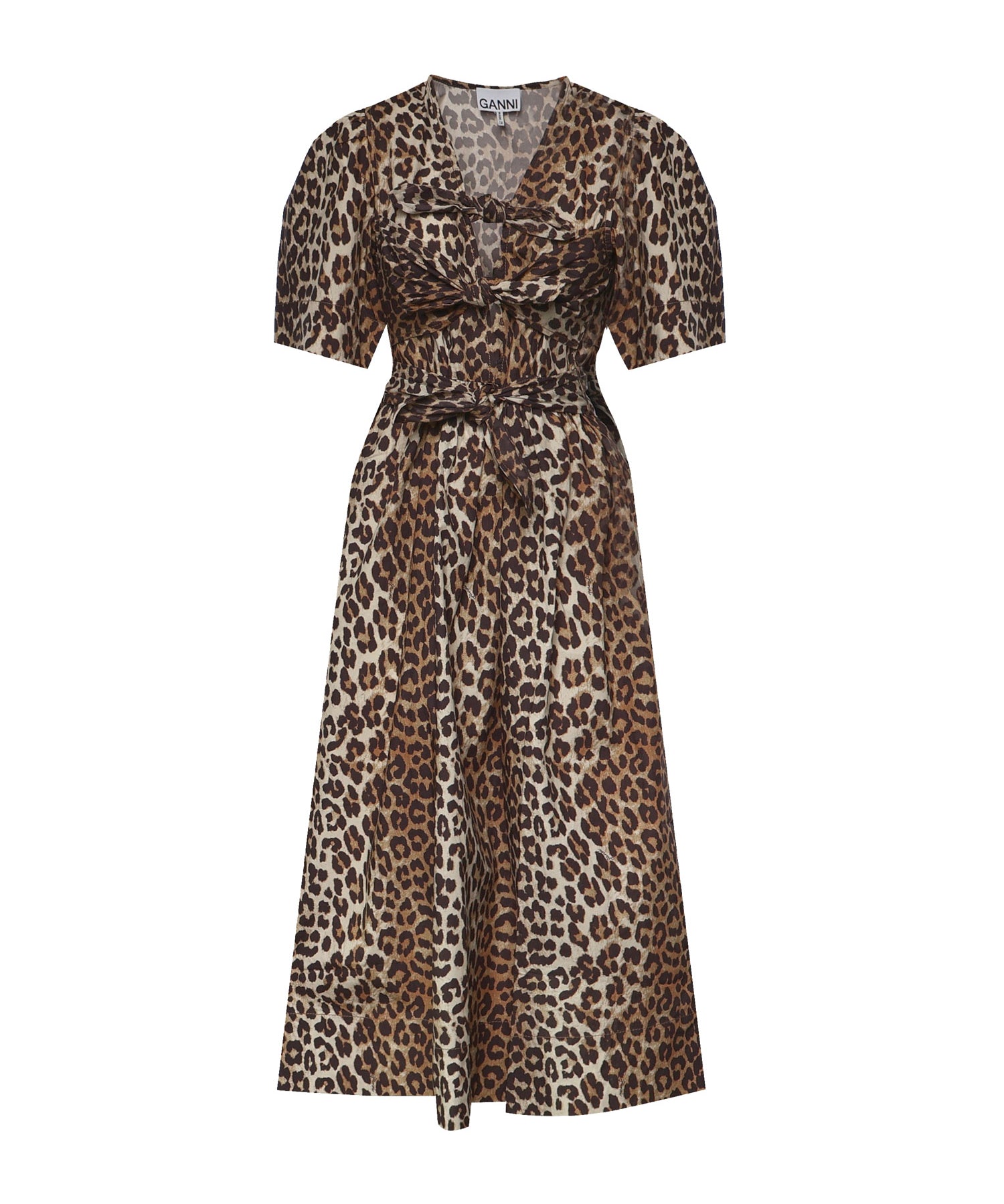 Abiti PRINTED COTTON TIE STRAP MIDI DRESS LEOPARD W0373 943 943 GANNI
