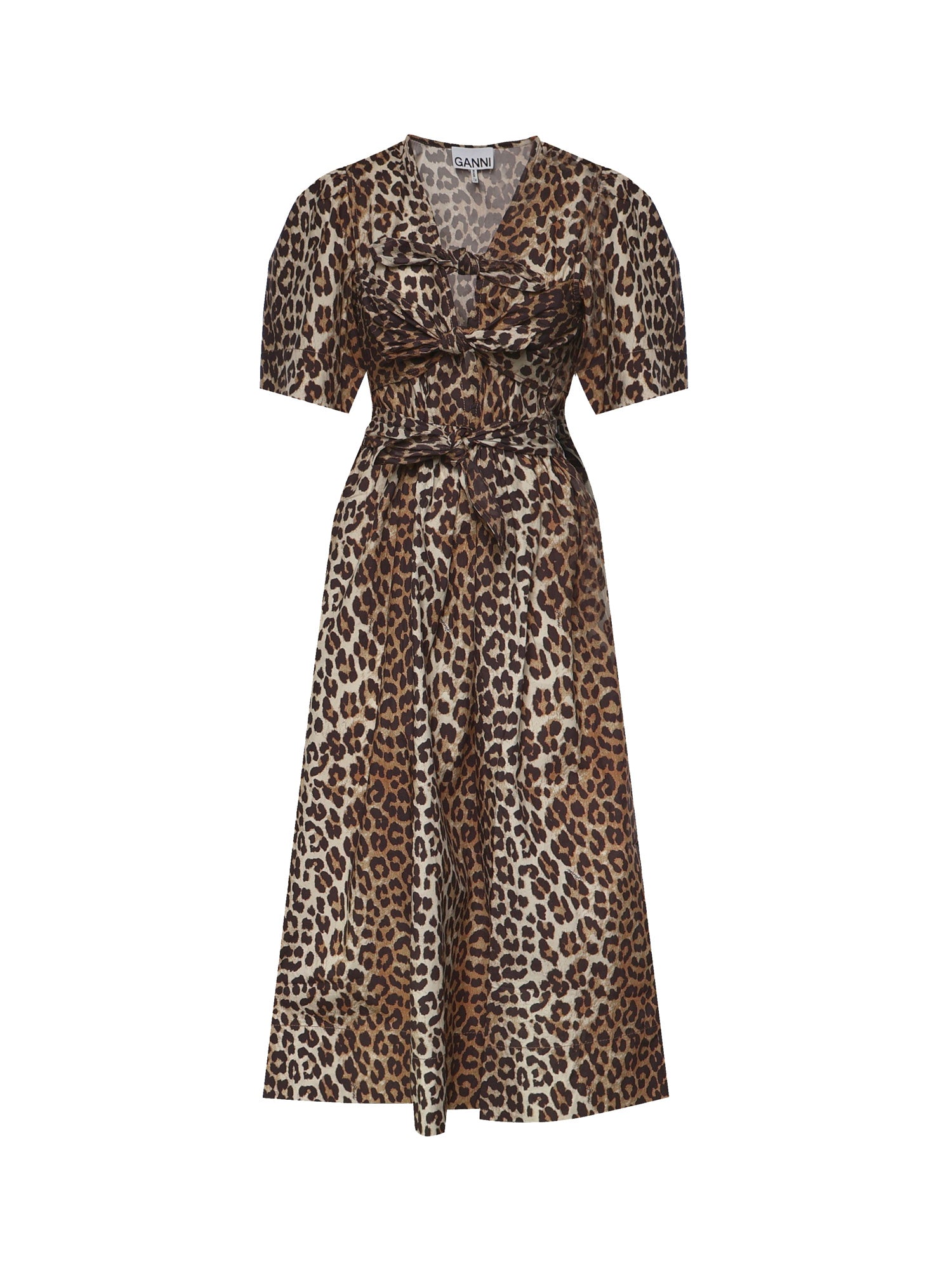 Abiti PRINTED COTTON TIE STRAP MIDI DRESS LEOPARD W0373 943 943 GANNI