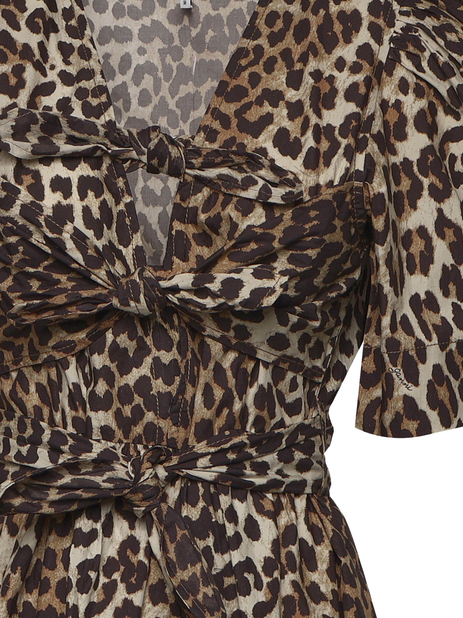 Abiti PRINTED COTTON TIE STRAP MIDI DRESS LEOPARD W0373 943 943 GANNI