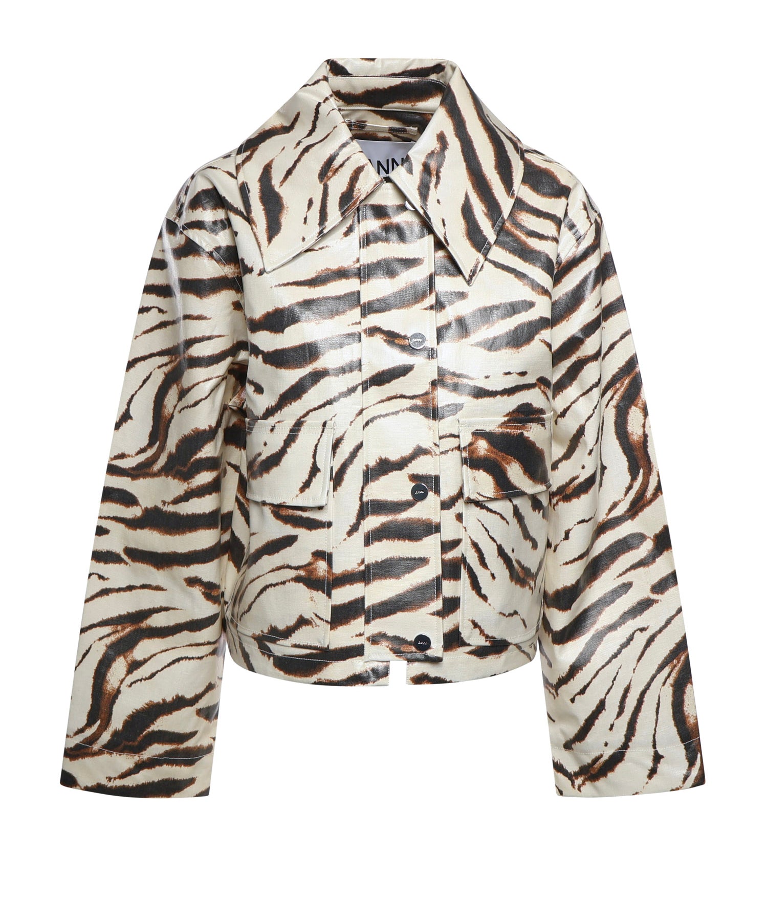 Giubbini  PRINTED LAMINATED COTTON CANVAS BARN JACKET EGRET A1130009 135 135 GANNI
