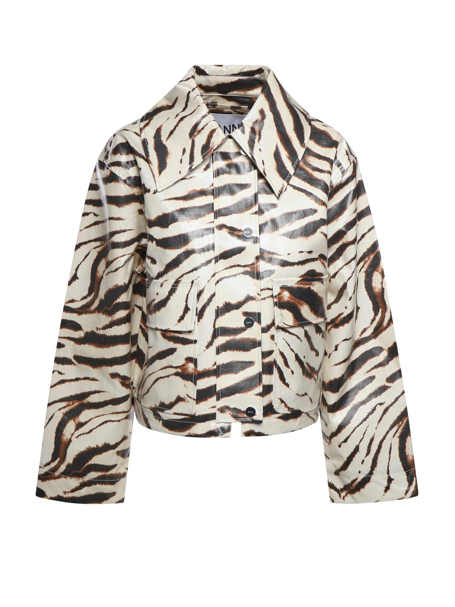 Giubbini  PRINTED LAMINATED COTTON CANVAS BARN JACKET EGRET A1130009 135 135 GANNI