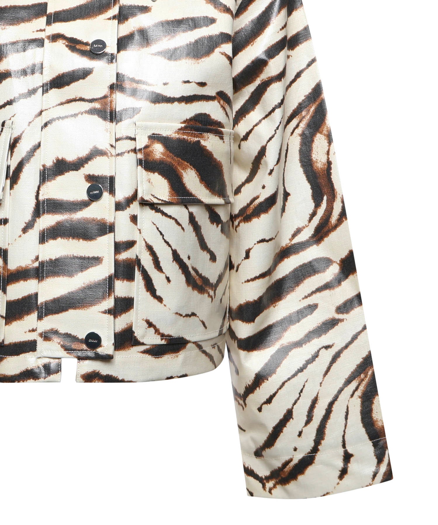 Giubbini  PRINTED LAMINATED COTTON CANVAS BARN JACKET EGRET A1130009 135 135 GANNI