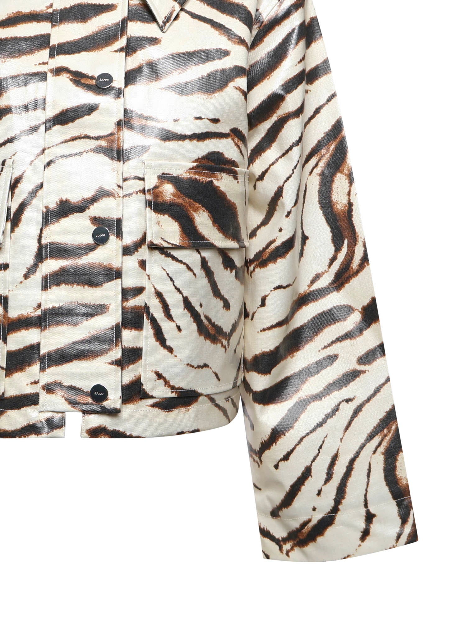 Giubbini  PRINTED LAMINATED COTTON CANVAS BARN JACKET EGRET A1130009 135 135 GANNI