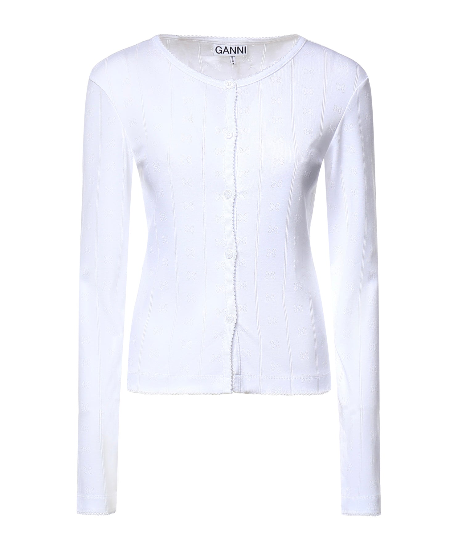 Top  COMPACT POINTELLE RIB JERSEY LS BUTTON TOP BRIGHT WHITE A1040448 151 151 GANNI