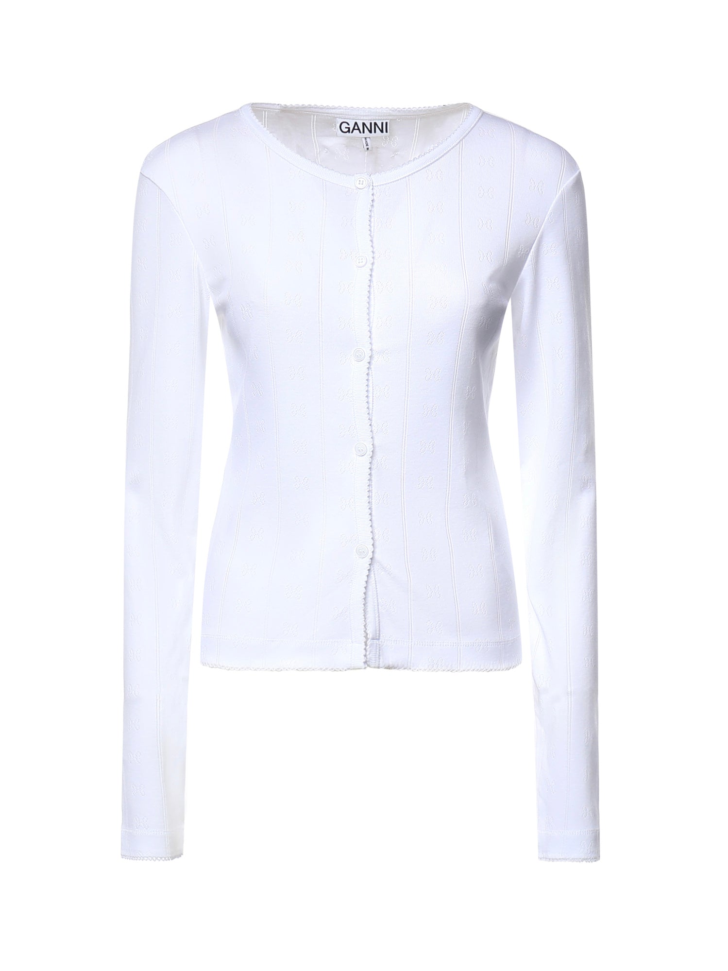 Top  COMPACT POINTELLE RIB JERSEY LS BUTTON TOP BRIGHT WHITE A1040448 151 151 GANNI